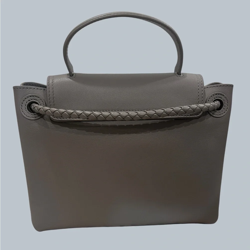 Ciao Ciao - Gray Leather Top-Handle Bag with Braided Accent - Size SMALL - Picture 4 of 10